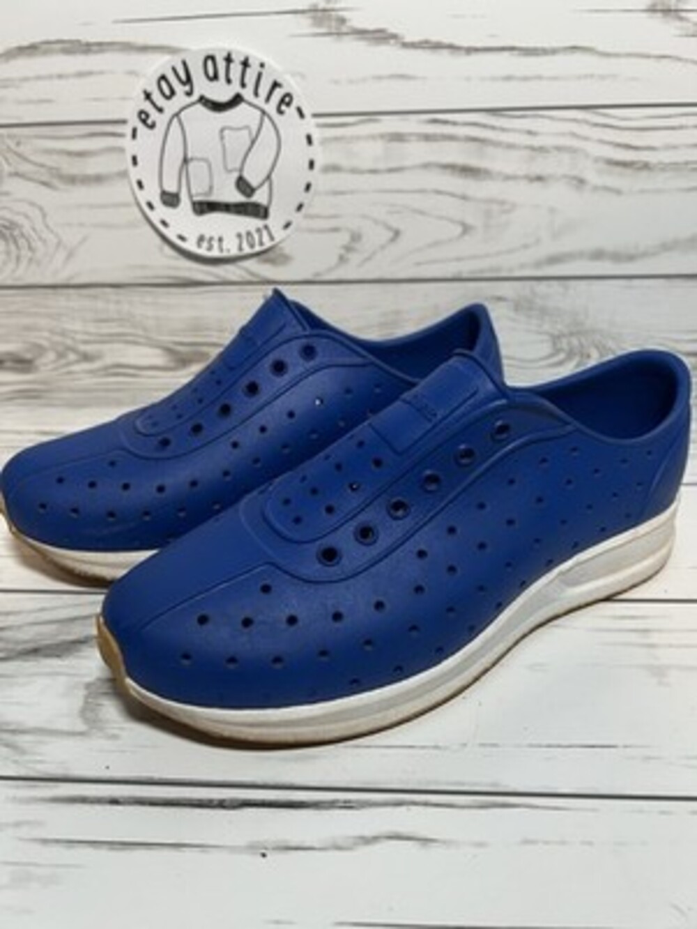 Native Sugarlite Robbie Sz J2 Slip On Shoes   Blue Kids Clogs Water Beach Rubber